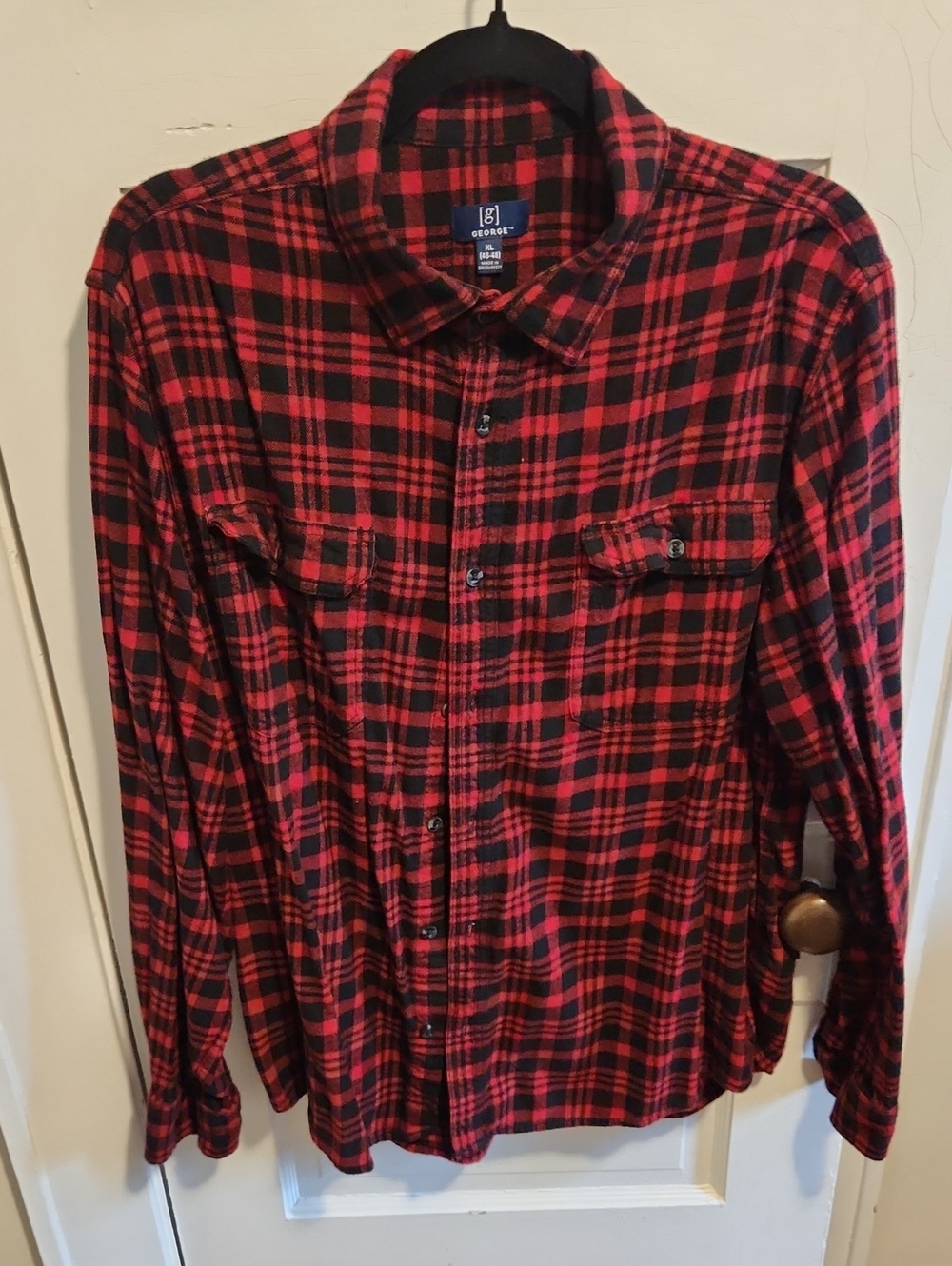 George Red and Black Plaid Button-Down Shirt - XL